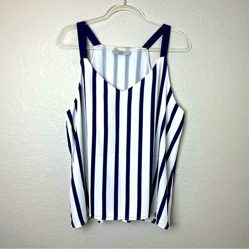 DALIA Navy & White Striped Sleeveless Fully Lined Blouse Size L